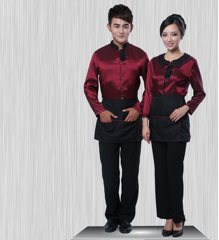新款酒店工作服秋冬裝 長(zhǎng)袖服務(wù)員西餐廳服務(wù)員春裝